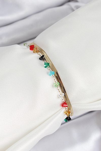 BESKAR 316L Steel Gold Color Crystal Mixed Color Stone 2-Piece Women's Bracelet