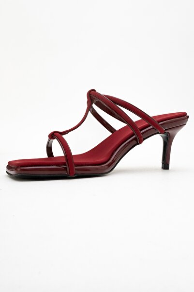 LuviShoes Mocha Burgundy Square Toe Thin Strap Women's Heeled Slippers