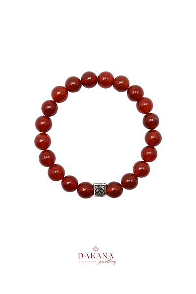 DAKANA JEWELLERY Certified Clover Figured 8 mm Red Agate Natural Stone Bracelet
