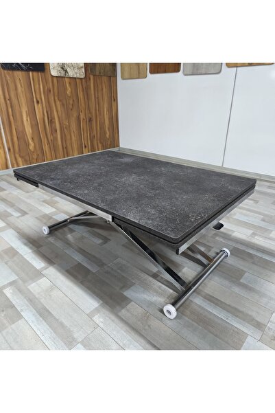 SEHPAM AKILLI Yan Baştan Açılır Akıllı Yemek Masası Oval Mdf Tabla Alt Mekanizma Metal Krom Kaplama