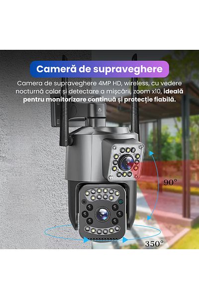 Spionescu 4MP surveillance camera, PTZ, two-way communication, wide angle, color night vision, CMOS sensor