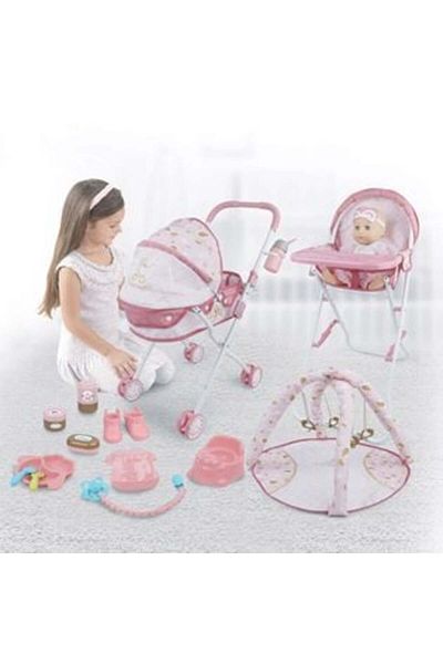 OEM Set de Joaca Papusa Bebelus cu Carucior Scaun de Masa & Accesorii cu Sunete
