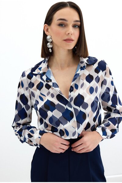 Sateen Desenli Klasik Gömlek - Lacivert