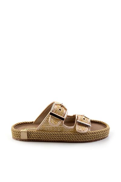 Bambi Beige Leather Women's Slippers K04553030028