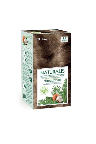 Neva Vopsea de păr vegană fără amoniac, Blond Deschis Intens 8.0, Naturalis, Neva, 150 ml