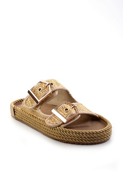 Bambi Beige Leather Women's Slippers K04553030028