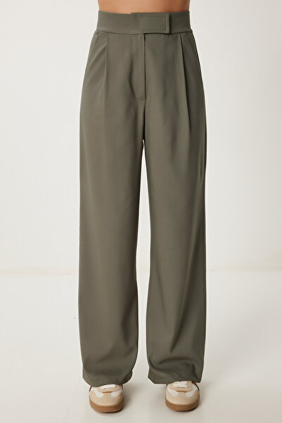 Lovelyİstanbul Cırtlı Dokuma Palazzo Pantolon Haki Lrv0101