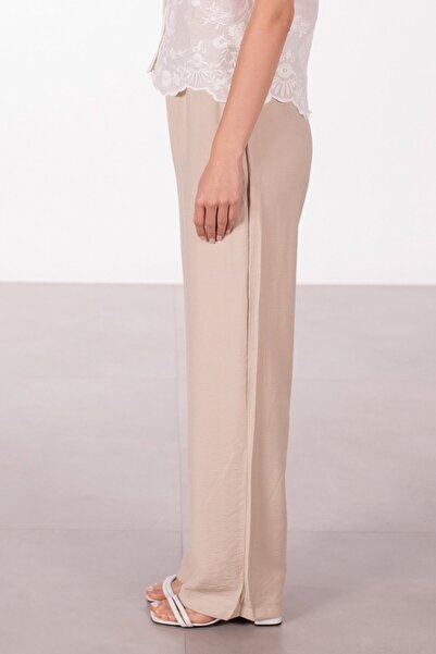 BARRELS AND OIL Linen Wide Leg Trousers with Tie Waist - Stone