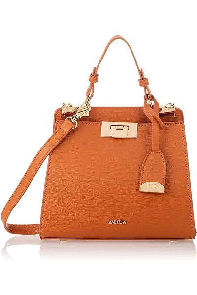 AMICA Zoe Leather Mini Crossbody Tan Handbag for Women with Detachable Strap