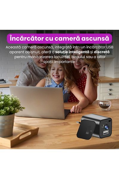 Spionescu USB charger with 1080P hidden camera, motion detection, loop recording, no Wi-Fi