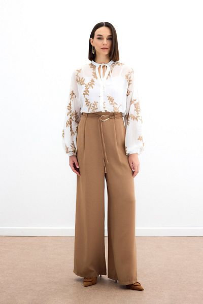 Sateen Cămașă din șifon brodat - Camel