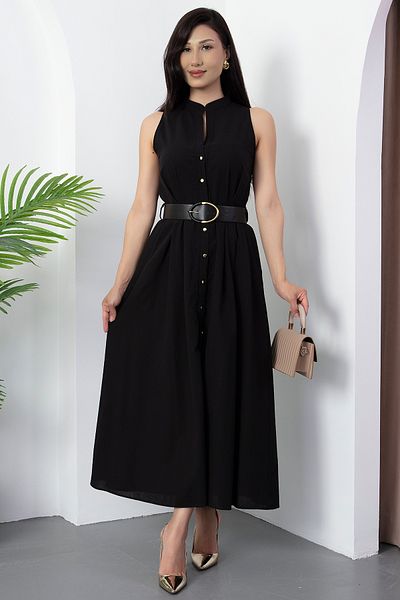 PULLIMM Rochie de damă cu curea din piele cu nasturi GRS3747