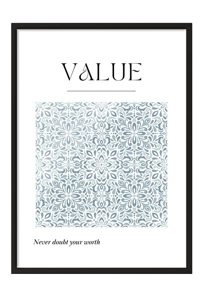 Postifull Black Framed Painting, Pattern, Text, Flat Illustration, Minimalist, Blue, White Color Poster, Summer 2025