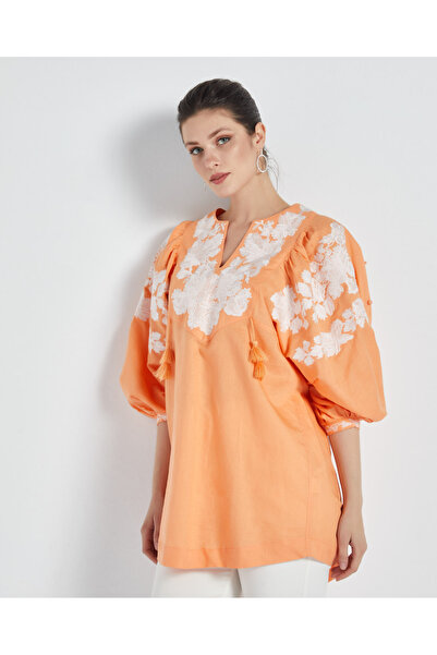 SERPİL Kadın Etnik Desenli Salaş Tunik – Nakışlı Kol ve Yaka Detaylı