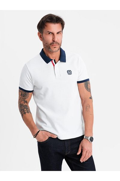 OMBRE Herren Poloshirt mit bunten Akzenten - weiß V2 OM-POSS-0105 L