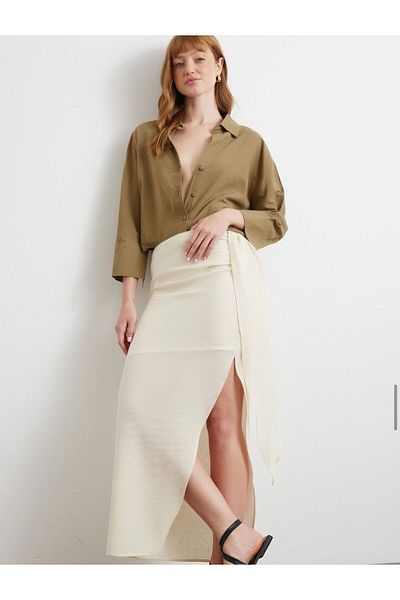 ALLEYTA Women's Sofia Slit Lined Linen Skirt
