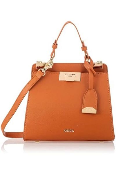 AMICA Zoe Leather Mini Crossbody Tan Handbag for Women with Detachable Strap
