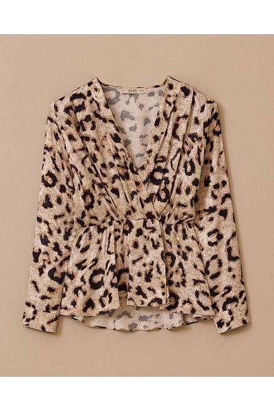SEÇİL Double Breasted Collar Patterned Elastic Waist Blouse