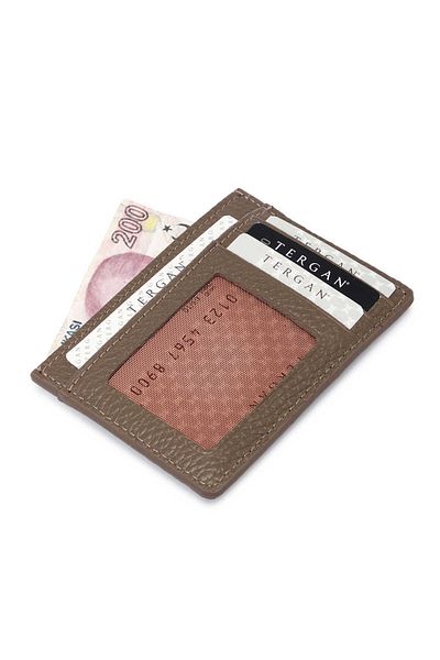 Tergan Beige Leather Unisex Credit Card Holder - S1Kk00001676-B73