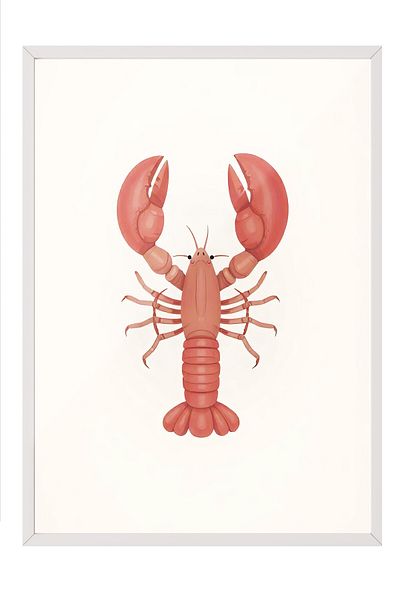 Postifull White Framed Poster Painting, Red Lobster, Illustration, Orange Color Poster, 2025 Summer Selection,