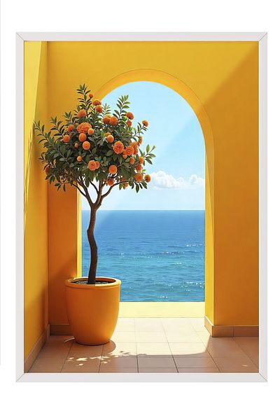 Postifull White Framed Poster, Seascape, Photo, Yellow Color Poster, 2025 Summer Selection, No:109560