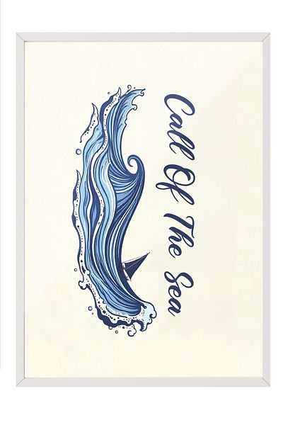Postifull Poster cu cadru alb, Apelul mării, Ilustrație, Poster de culoare albastră, Selecția de vară 2025, NR:109564