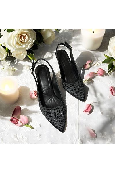 Lion Back Open Stone Evening Shoes