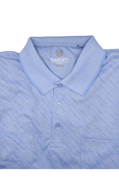 BLUES MODA SİMENTİ RAHAT KALIP GÖK TAŞI DEKOR CEPLİ KISA KOL TSHİRT