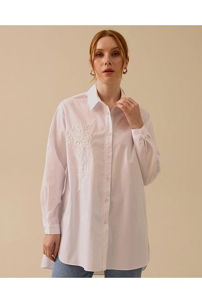 SCL Flower Embroidered Oversize Shirt Tunic