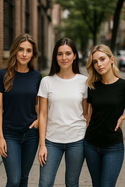 Rich Women's 3-Pack Black-White-Navy 100% Organic Cotton Regular Fit T-Shirt Crew Neck T-Shirt