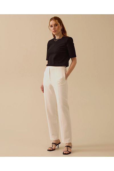 SCL Elastic Waist Tight Leg Woven Fabric Trousers