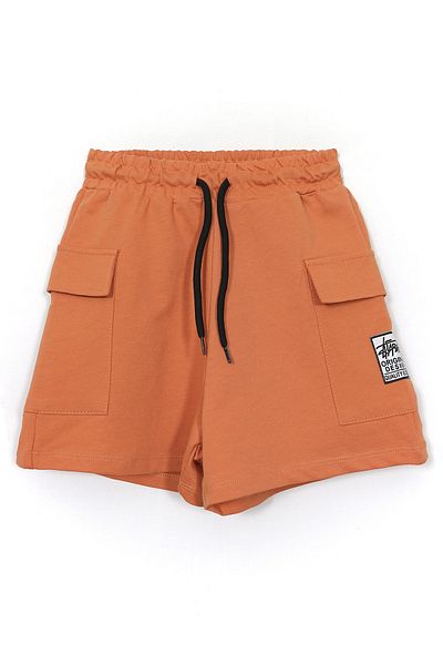 DobaKids Orange Color Girls' Combed Cotton Shorts with Lace-Up Cargo Pockets