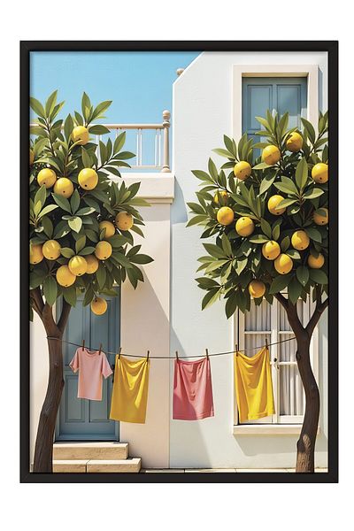 Postifull Black Framed Poster, Lemon Trees, Photo, Yellow Color Poster, 2025 Summer Selection, No:109653