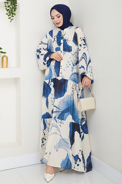 InStyle Rochie din viscoză cu model de imprimare digitală Albastru