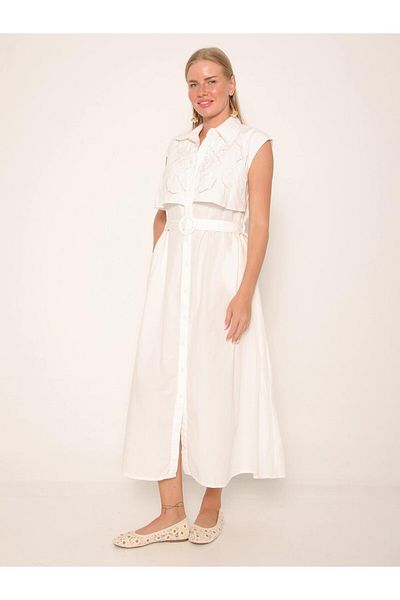 Coral Chest Lace Detailed Shirt Dress White