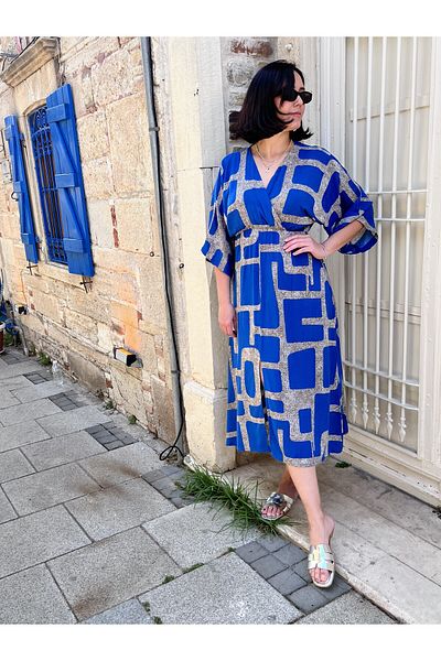NARKISS Patterned Cotton Elastic Waist Comfortable Fit Blue Dress