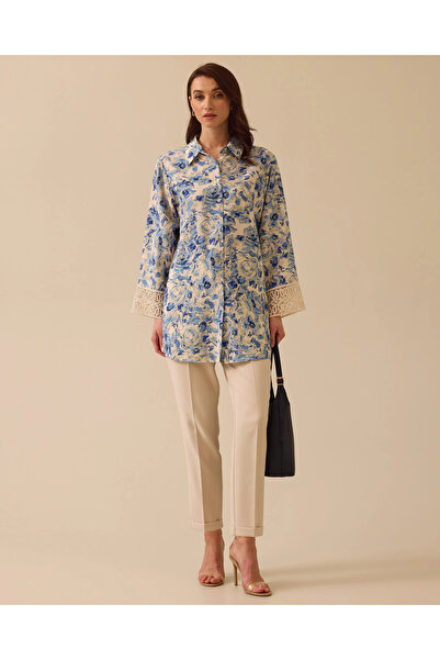 SCL Dantel Detaylı Çiçek Desenli Gömlek