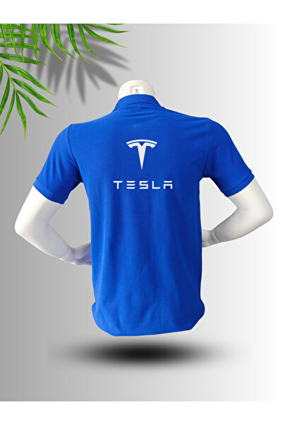 FROOY Tesla Logo Printed Polo Neck Cotton T-Shirt