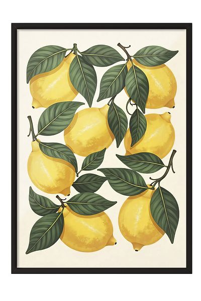 Postifull Black Framed Poster Painting, Yellow Lemons, Illustration, Yellow Color Poster, 2025 Summer Selection, No:10
