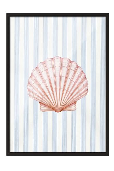 Postifull Black Framed Poster Painting, Pink Seashell, Illustration, Pink Color Poster, 2025 Summer Selection,