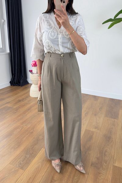 BİRCANÇİL Ulsana Mink Premium Linen Trousers