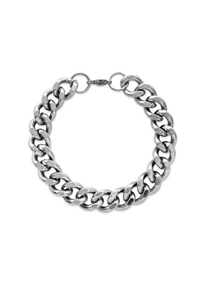 Tesbihane Silver Color Gourmet Chain Modern Design Men's Steel Bracelet