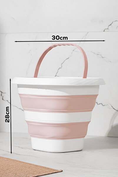 Porsima 1175-1 Damla Katlanabilir Silikon Su Kovası 28x30cm Banyo Balkon Temizlik Kovası 10 Lt. - Pudra