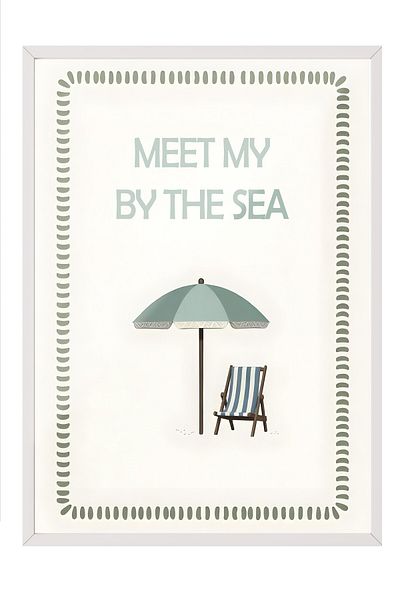 Postifull White Framed Poster, Seaside Encounter, Illustration, Blue Color Poster, 2025 Summer Selection, N