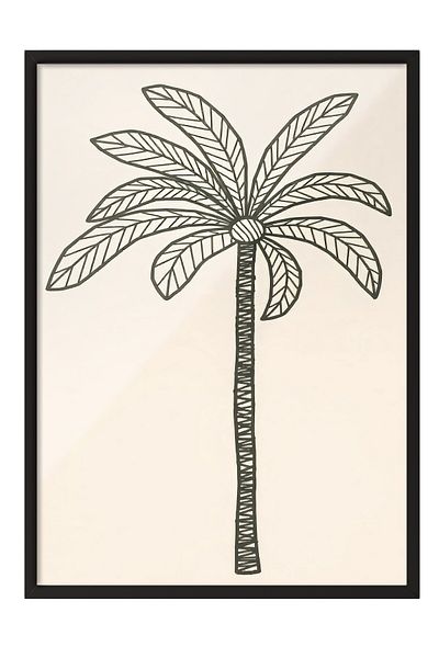 Postifull Black Framed Poster, Palm Tree, Illustration, Gray Color Poster, 2025 Summer Selection, No:109595