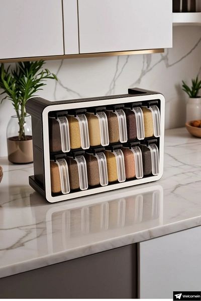 welcomein Set of 12 250ml Stand Self-Adhesive Countertop and Wall-Fixing Spoon Spice Rack
