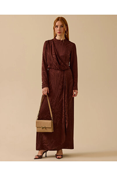 SCL Parlak Dokulu Desenli Maksi Elbise