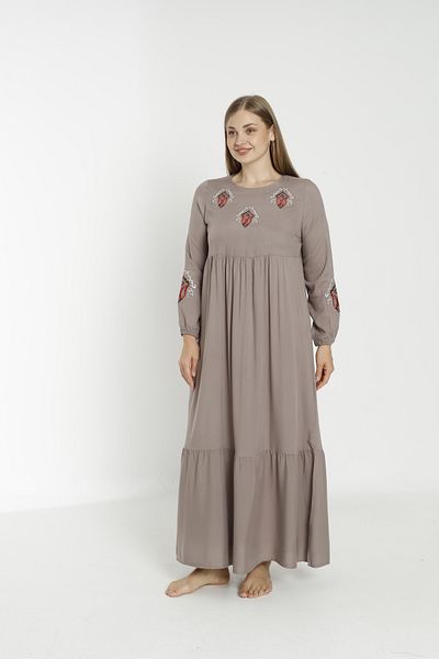 Juliet Deluxe Γυναικείο μακρυμάνικο φόρεμα από υφαντό βισκόζη Plus Size 33436
