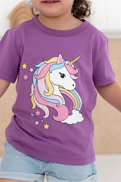 Lilabio 100% Cotton Girls Regular Short Sleeve Patterned T-Shirt