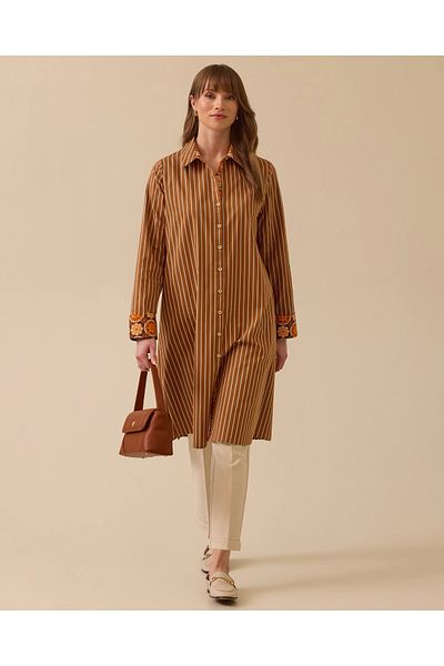 SCL Pattern Detailed Striped Buttoned Tunic